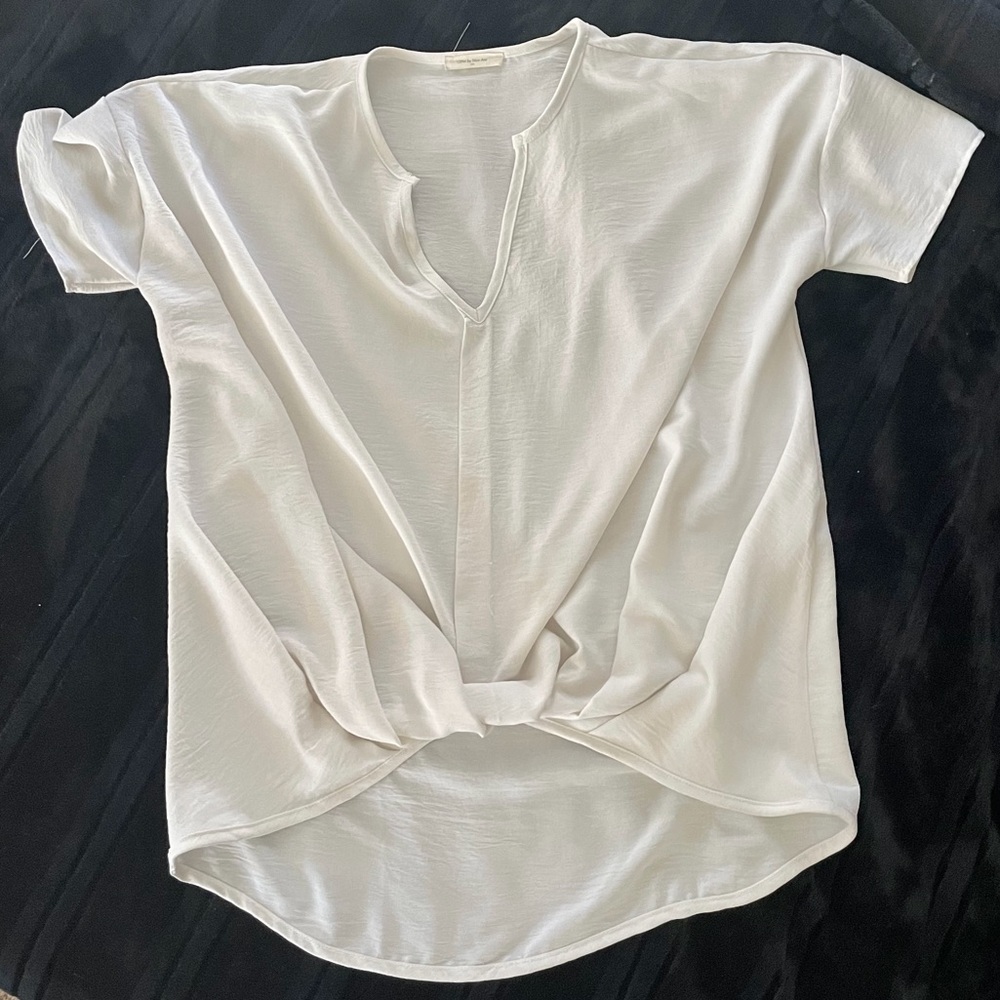 12PM by Mon Ami Ivory Short Sleeve V-Neck Blouse with Front Twist Detail - Picture 2 of 6